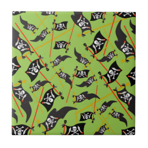Black Pirate Flag Skulls White Bones Raiding Tile