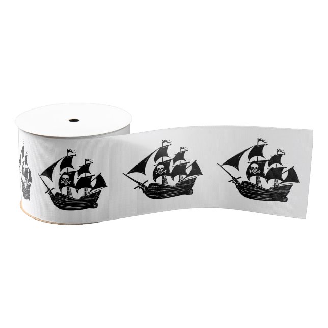 Black Pirate Ship Skull Crossbones DIY Colours Grosgrain Ribbon (Spool)