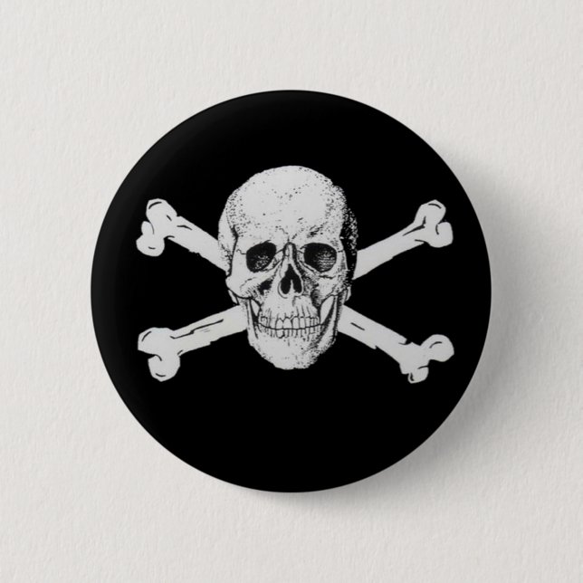 Black Pirate Skull and Crossbones 6 Cm Round Badge (Front)
