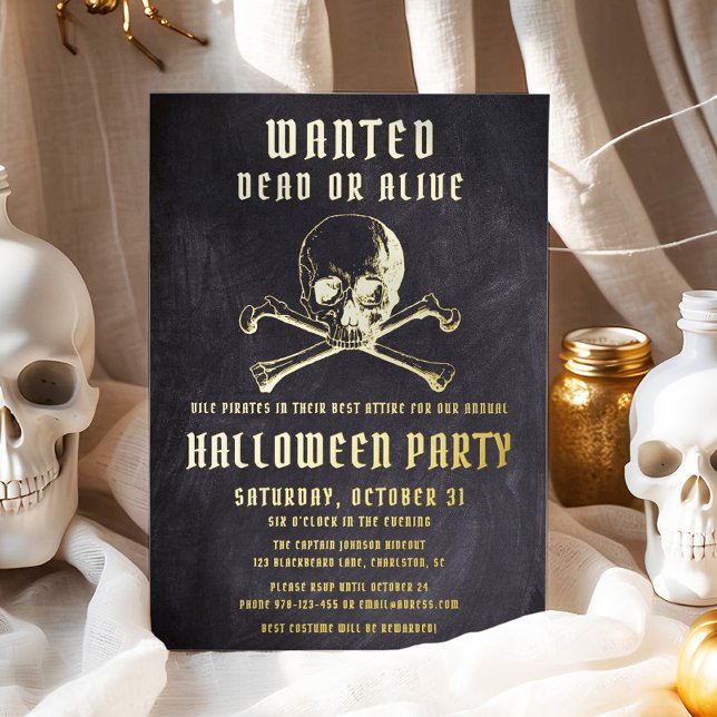 Black Pirate Skull & Bones Halloween Party (Black Pirate Skull & Bones Halloween Party Foil Invitation)