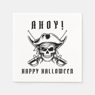 Black Pirate Skull Halloween Party Napkin