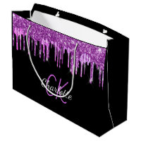 Black pirple glitter drips monogram sparkle