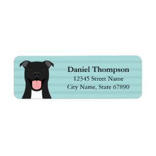Black Pit Bull Dog Blue Return Address Label