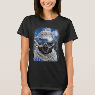 Black Pit Bull Dog In Winter Ski T-Shirt