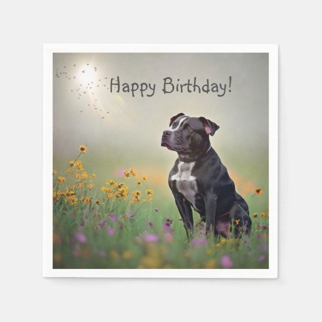 Black Pitbull Birthday Paper Napkins (Front)