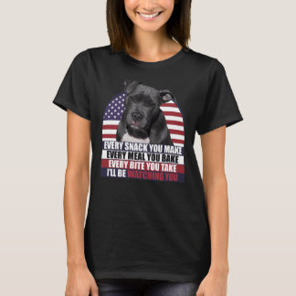 Black Pitbull Dog With American Flag Sarcastic Say T-Shirt
