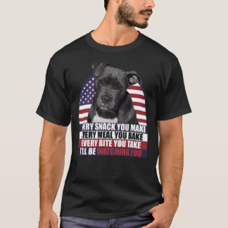 Black Pitbull Dog With American Flag Sarcastic Say T-Shirt