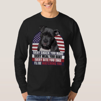 Black Pitbull Dog With American Flag Sarcastic Say T-Shirt