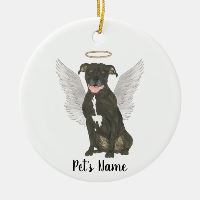 Black Pitbull Staffy Sympathy Memorial Ceramic Tree Decoration (Front)