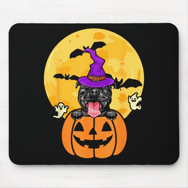 Black Pitbull Witch Dog Lover Halloween Costume Mouse Pad (Front)