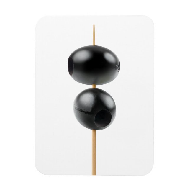 Black pitted olives on a skewer magnet (Vertical)