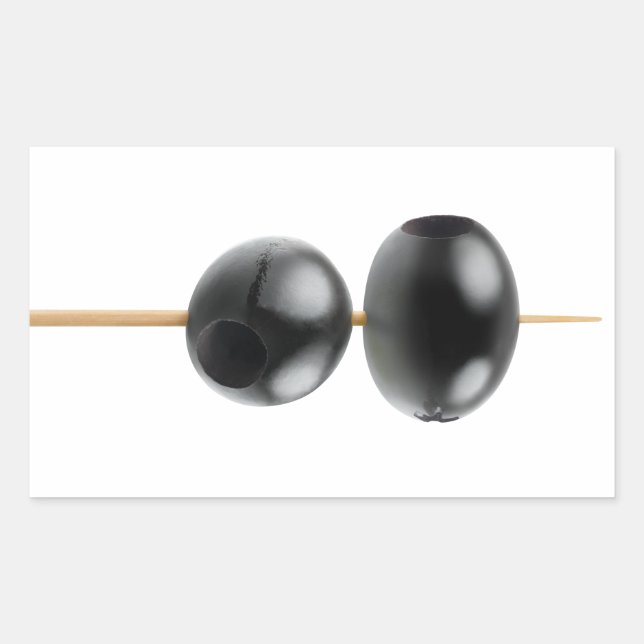 Black pitted olives on a skewer rectangular sticker (Front)