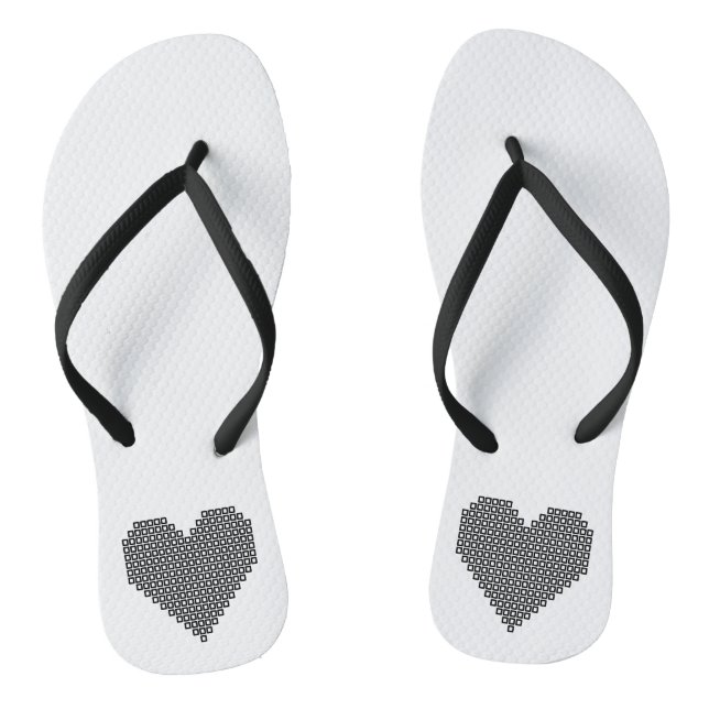 Black pixel heart jandals (Footbed)