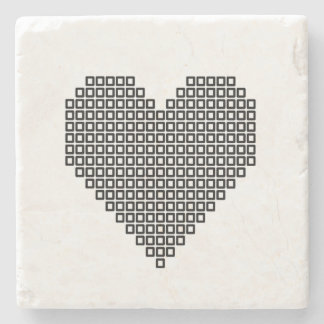Black pixel heart stone coaster