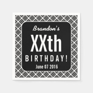 BLACK PLAID Any Year Birthday Party B05A Napkin