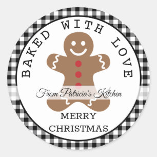 Black Plaid Baked With Love Christmas Cookies Classic Round Sticker