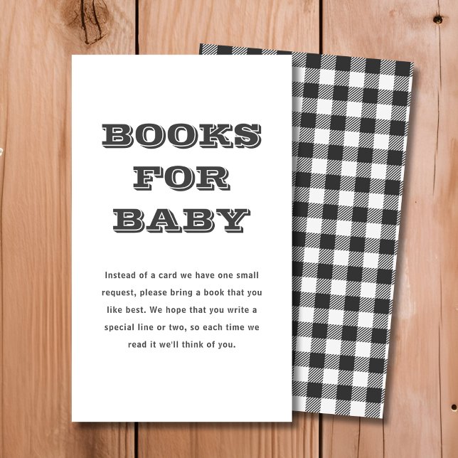 Black Plaid Books for Baby | Baby Shower Enclosure Card (Creator Uploaded)