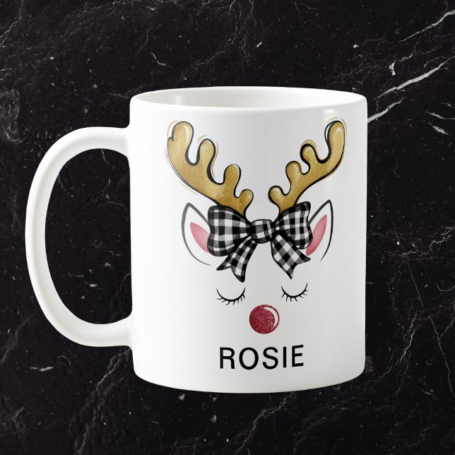 Black Plaid Bow Farmhouse Reindeer Coffee Mug (Black Plaid Bow Farmhouse Reindeer Coffee Mug
)