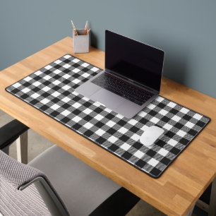 Black Plaid Buffalo Check Pattern Desk Mat