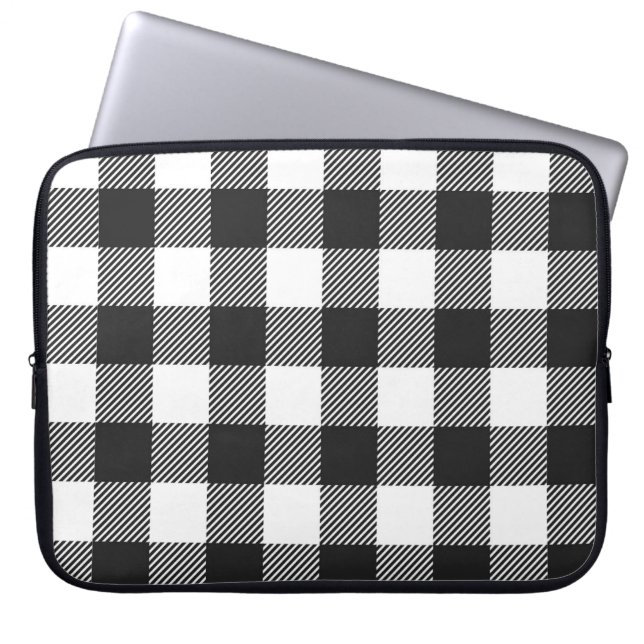 Black Plaid Buffalo Check Pattern Laptop Sleeve (Front)