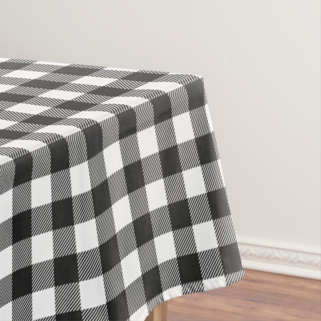 Black Plaid Buffalo Check Pattern Tablecloth (In Situ)