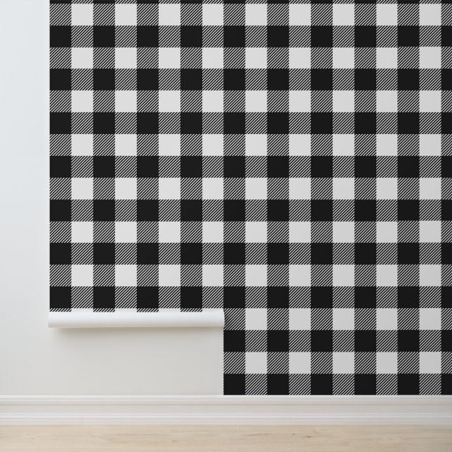 Black Plaid Buffalo Check Pattern Wallpaper (Application)