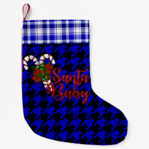 Black Plaid Chequered Santa Baby Christmas Stocki Small Christmas Stocking