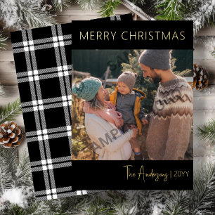 Black Plaid Christmas Photo Gold