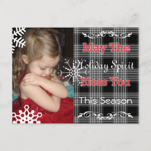 Black Plaid Christmas Post Card, Personalise This! Holiday Postcard