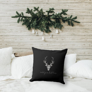 Black Plaid Deer Christmas Cushion