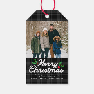 Black Plaid Merry Christmas Photo Gift Tags