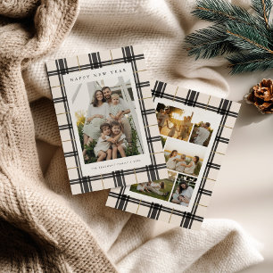Black Plaid New Year's Card with Photo