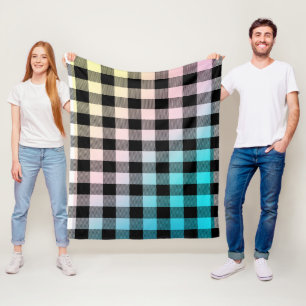 Black plaid pattern on pastel colours ombre fleece blanket