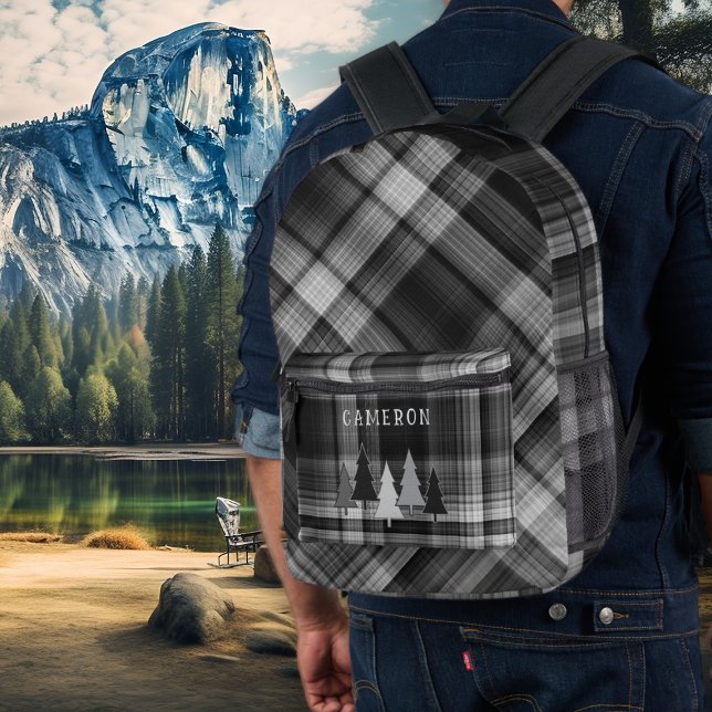 Black Plaid Pine Forest Backpack (Creator Uploaded)