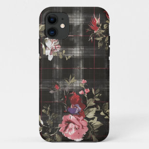 Black Plaid Red Roses Case-Mate iPhone Case