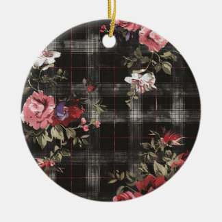 Black Plaid Red Roses Ceramic Tree Decoration