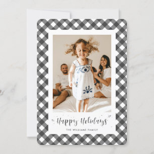 Black Plaid Typography Photo Happy Holiday Card