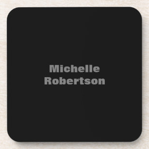 Black Plain Minimalist Add Own Name Coaster