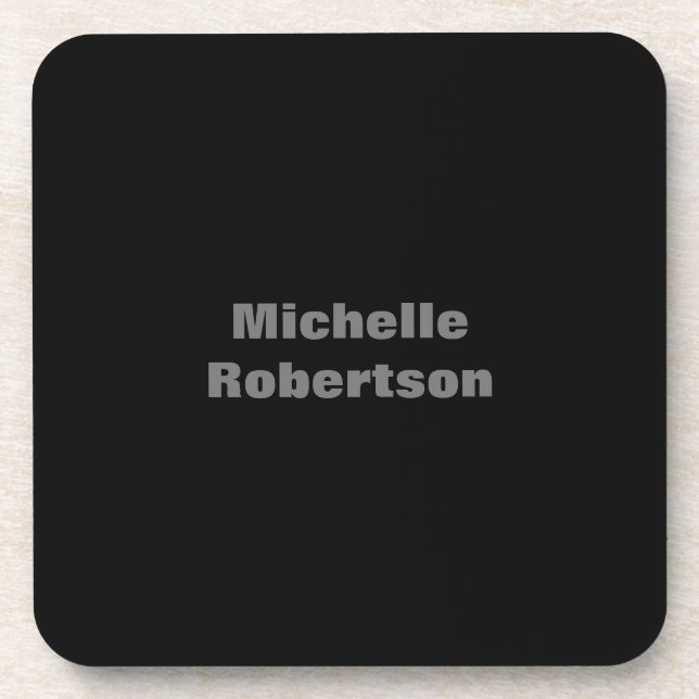 Black Plain Minimalist Add Own Name Coaster (Front)
