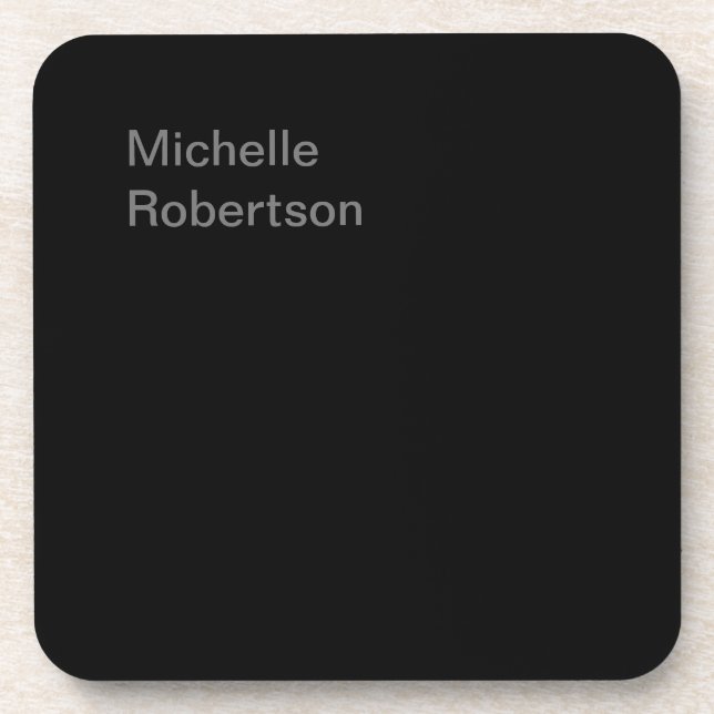 Black Plain Minimalist Add Own Name Coaster (Front)