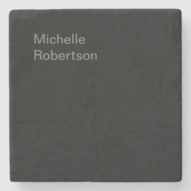 Black Plain Minimalist Add Own Name Stone Coaster (Front)