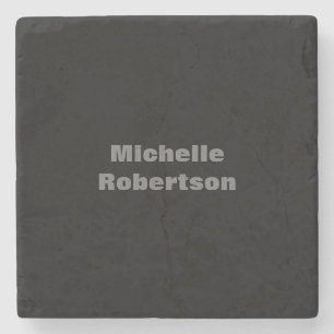 Black Plain Minimalist Add Own Name Stone Coaster