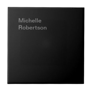 Black Plain Minimalist Add Own Name Tile