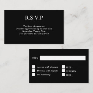 Black plain solid colour rsvp guest response enclosure card