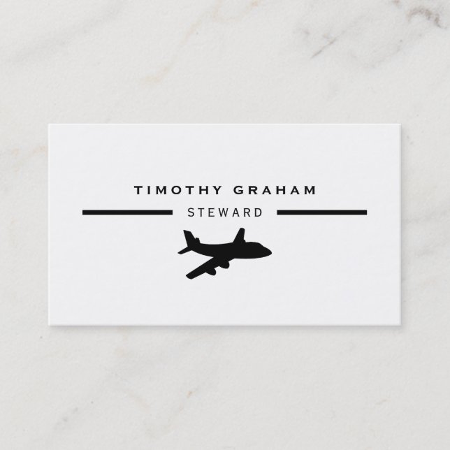 Black Plane Icon, Flight Steward & Pilot Business Card (Front)