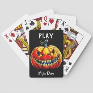 Black Play if you dare Halloween Smiling Pumpkin Playing Cards