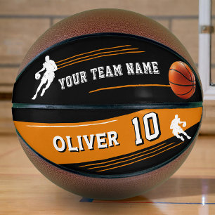 Black Player Team Name Number Silhouette Stripe Basketball