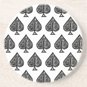 Black Playing Card Symbol Spades Shape Lino Cut Coaster