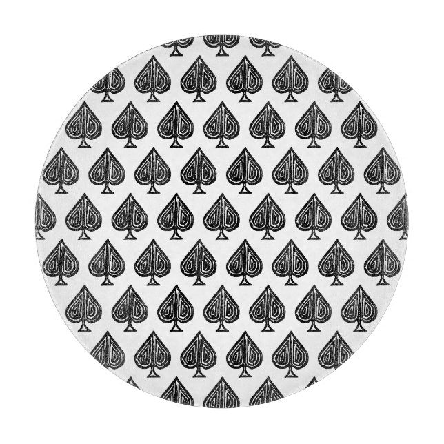 Black Playing Card Symbol Spades Shape Lino Cut Cutting Board (Front)