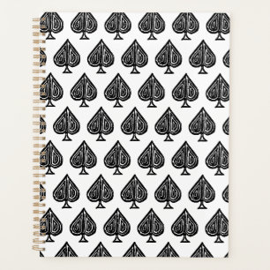 Black Playing Card Symbol Spades Shape Lino Cut Planner